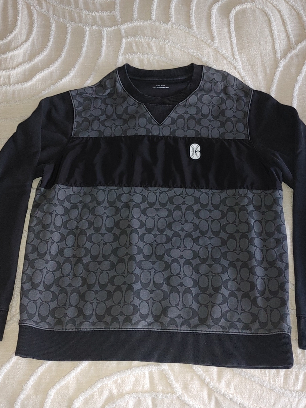 Coach Men's Black and Charcoal Signature Crewneck Sweater